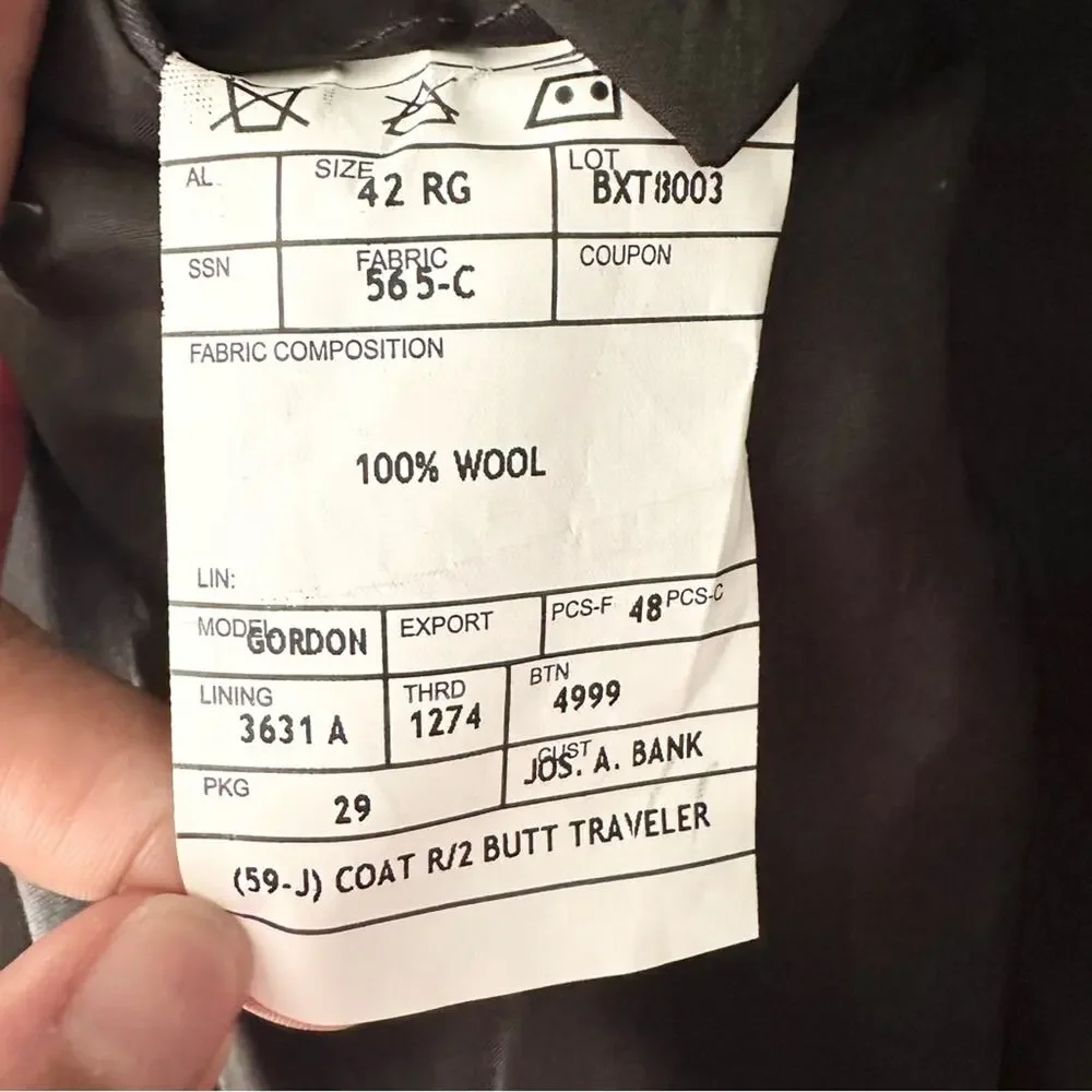 Jos A Bank Gordon Grey Black Wool Two Button Traveler Sports Coat Blazer 42 Reg